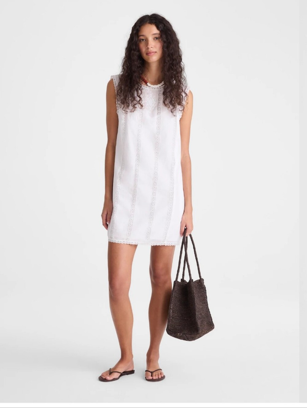 Madewell Embroidered Lace-Insert Mini Dress OA372 Size M White